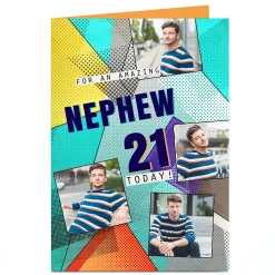 Hot Photo Birthday Card - Abstract Pop Art, Editable Age For Nephew|For Grandson