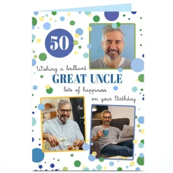 Discount Photo Birthday Card - Blue Dots, Great Uncle, Editable Age BOY For Uncle|For Dad