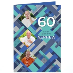 Sale Photo Birthday Card - Blue Diamonds, Editable Age For Nephew|60Th Birthday
