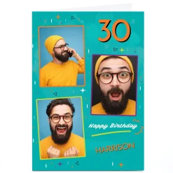 Clearance Photo Birthday Card - Blue & Orange Frames, Editable Age BOY For Uncle|For Son