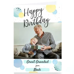 Card Factory Photo Birthday Card - Blue & Yellow Spots