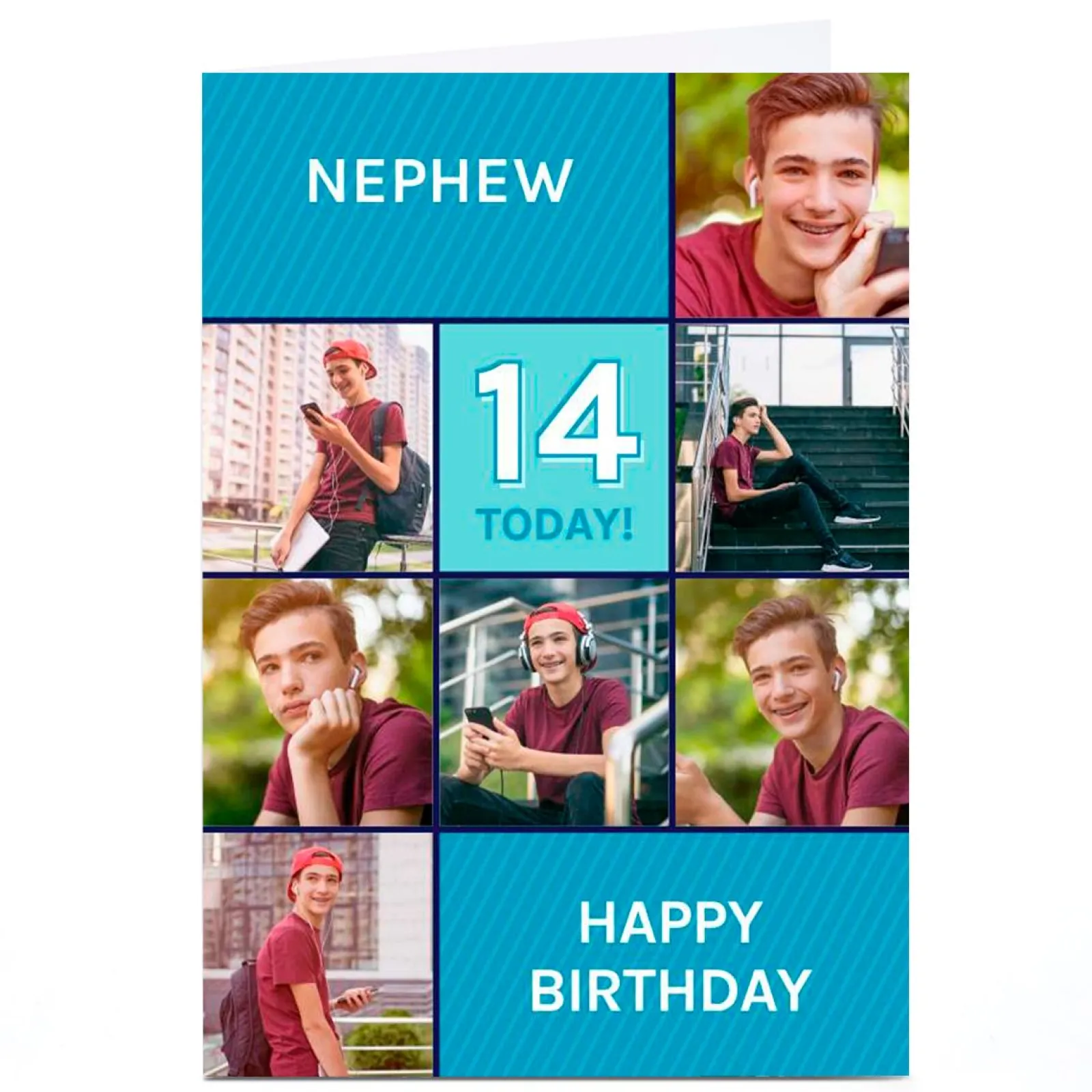 Best Photo Birthday Card - Blue Squares Nephew, Any Age For Nephew|Editable Age