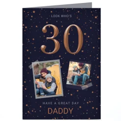 BOY Card Factory Photo Birthday Card - Bronze Stars, Daddy 30, Editable Age