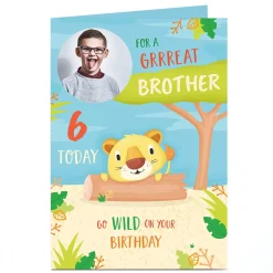 Kids Card Factory Photo Birthday Card - Brother Go Wild, Editable Age