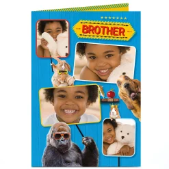 Kids Card Factory Photo Birthday Card - Brother Animals With Signs