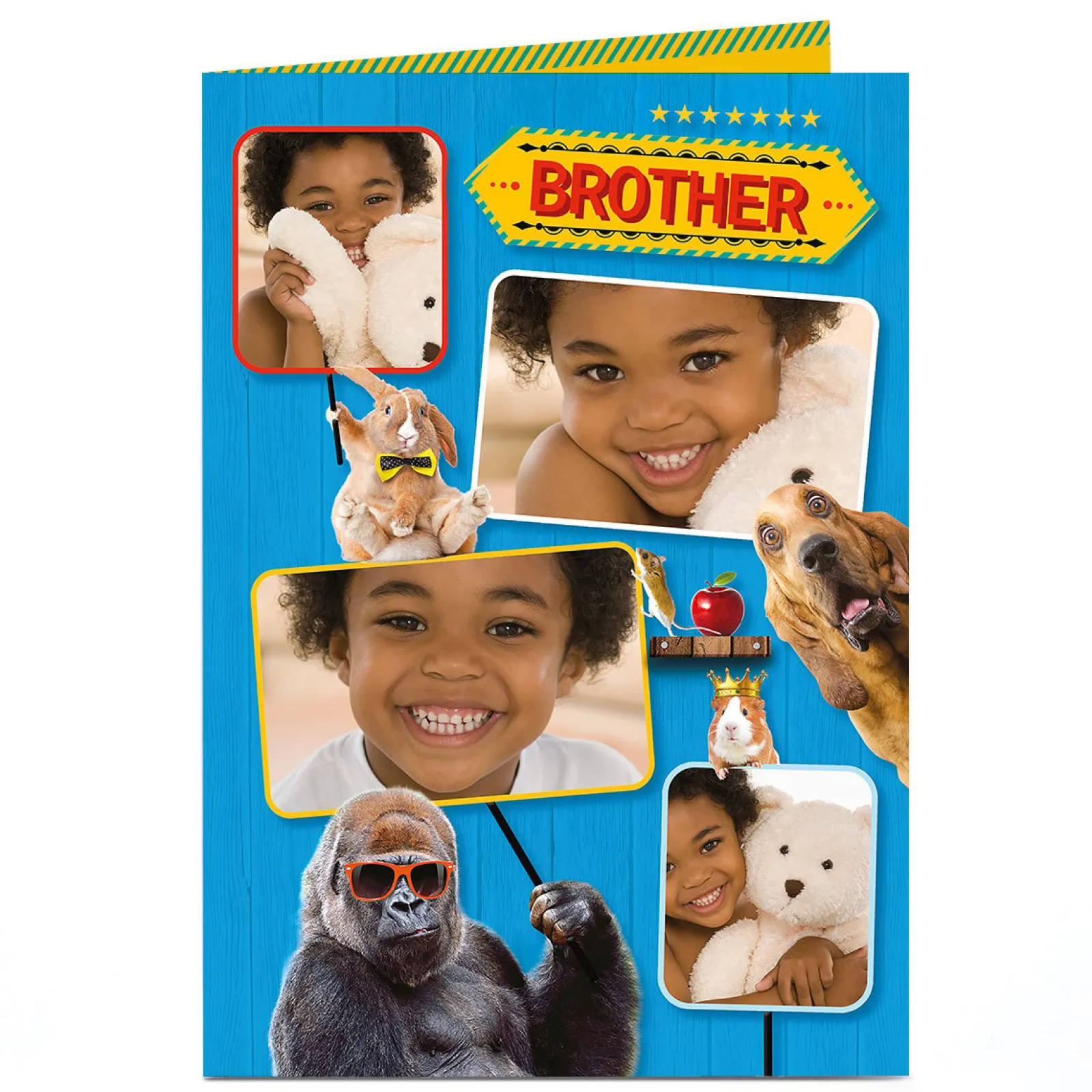 Kids Card Factory Photo Birthday Card - Brother Animals With Signs