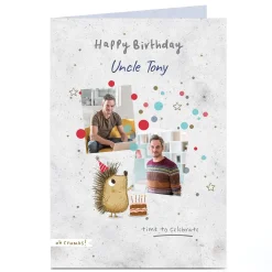 Card Factory Photo Birthday Card - Cake & Cute Hedgehog
