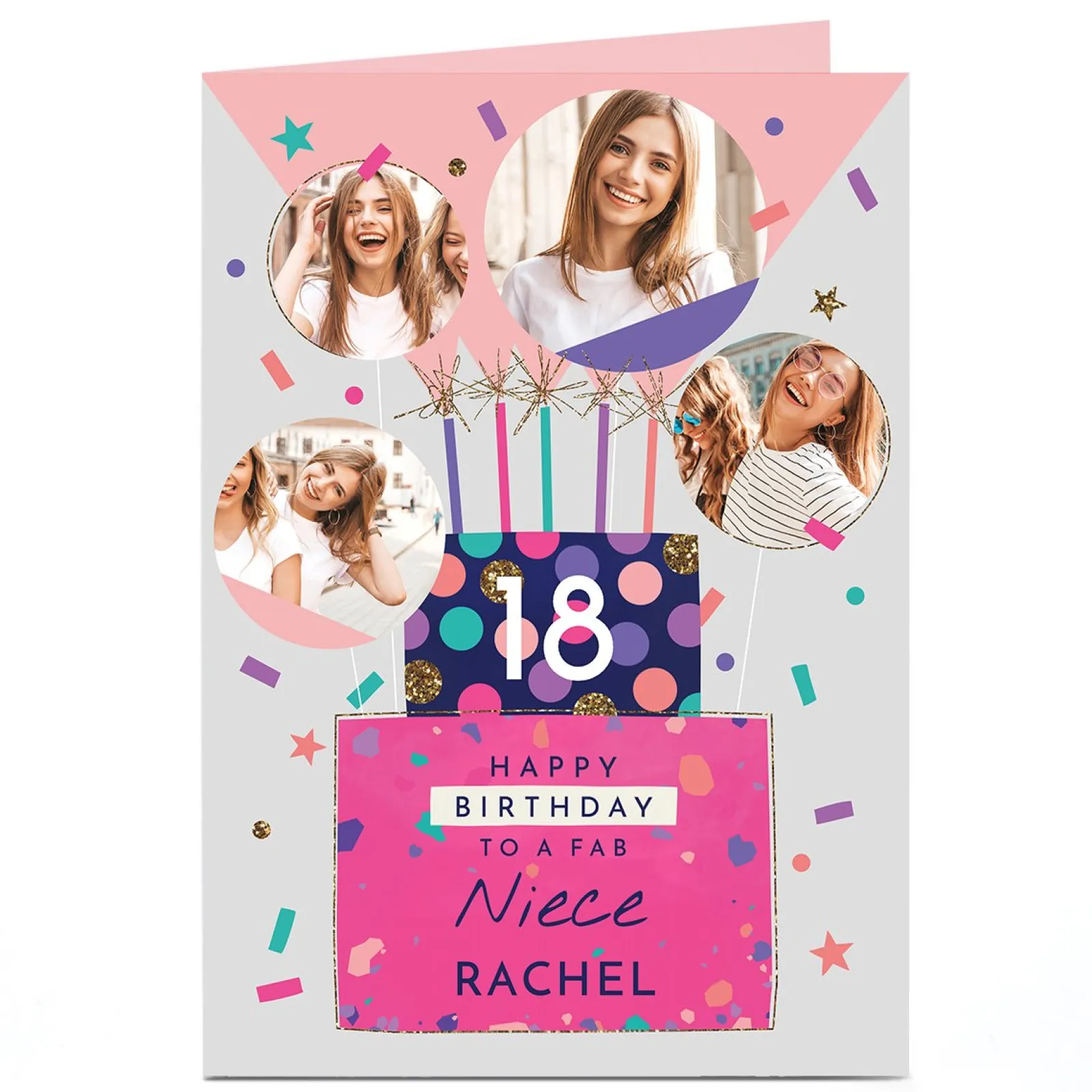 Photo Birthday Card - Cake & Sparkles, To A Fab..., Editable Age For Sister|For Niece