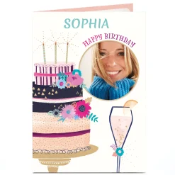 Online Photo Birthday Card - Champagne & Cake Kids For Sister|For Niece