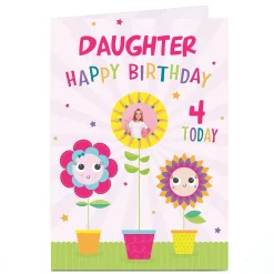 Online Photo Birthday Card - Colourful Flowers, Editable Age & Recipient Kids For Granddaughter|For Daughter