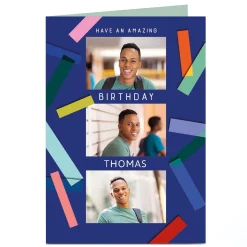 Discount Photo Birthday Card - Coloured Strips, Any Name For Uncle|For Grandson