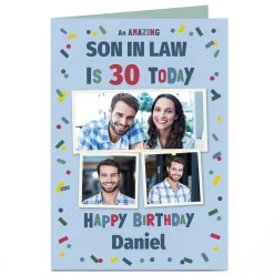 BOY Card Factory Photo Birthday Card - Colourful Confetti, Editable Age