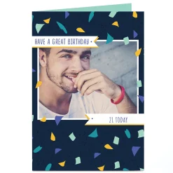 BOY Card Factory Photo Birthday Card - Confetti, Editable Age