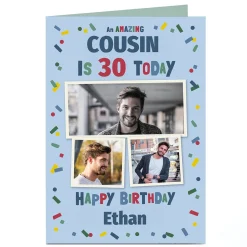 BOY Card Factory Photo Birthday Card - Confetti, Editable Age & Recipient