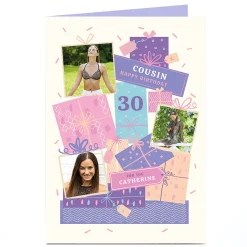 New Photo Birthday Card - Cousin Purple & Pink Gifts For You, Editable Age For Wife|For Sister