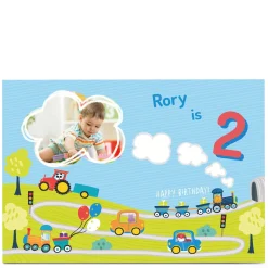 Hot Photo Birthday Card - Cute Trains, Editable Age Kids For Son|For Nephew