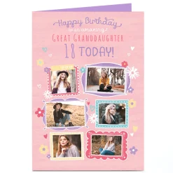 Card Factory Photo Birthday Card - Cute Frames, Great Granddaughter, Editable Age