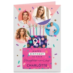 Card Factory Photo Birthday Card - Fab Cake & Confetti, Editable Age