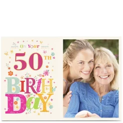 Card Factory Photo Birthday Card - Floral Lettering, Editable Age