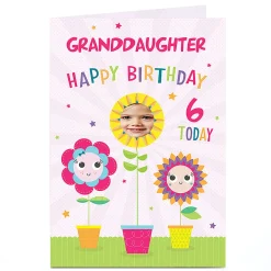 Clearance Photo Birthday Card - Flowerpots Granddaughter, Editable Age Kids For Granddaughter|For Daughter