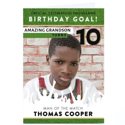 Hot Photo Birthday Card - Football Programme, Editable Age Kids For Son|For Grandson