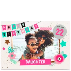 Card Factory Photo Birthday Card - Happy Birthday Banner, Daughter Any Age