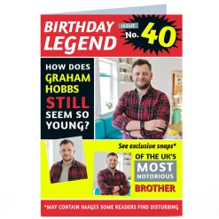 BOY Card Factory Photo Birthday Card - Legend Magazine, Editable Age