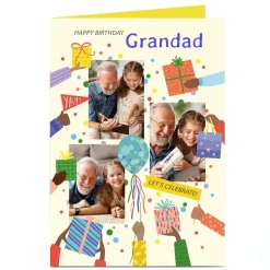 Card Factory Photo Birthday Card - Let's Celebrate, Surrounded by Presents