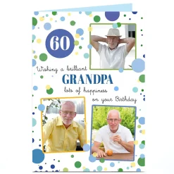 Card Factory Photo Birthday Card - Lots of Happiness Grandpa, Editable Age & Recipient