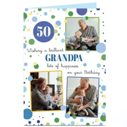 Card Factory Photo Birthday Card - Lots Of Happiness, Grandpa, Editable Age