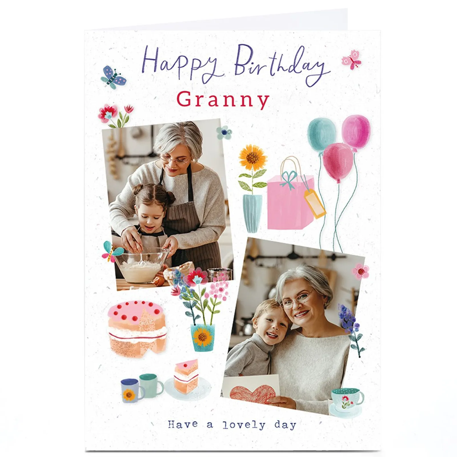 New Photo Birthday Card - Lovely Day Cake & Tea For Grandma|Photo