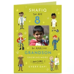 Kids Card Factory Photo Birthday Card - Multi Character Grandson, Editable Age