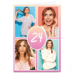 Card Factory Photo Birthday Card - Ombre Pink & Yellow, Editable Age