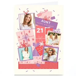 Discount Photo Birthday Card - Pink & Purple Gifts, Editable Age For Auntie|21St Birthday