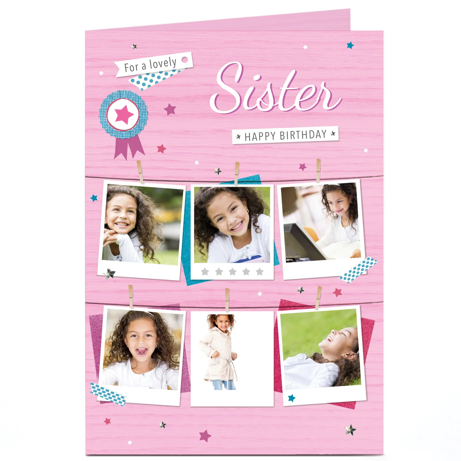 Outlet Photo Birthday Card - Pink Polaroids, Sister Kids For Sister|For Kids