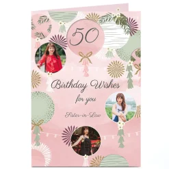 Photo Birthday Card - Pink Birthday Wishes, Sister-in-Law, Editable Age For Wife|For Sister