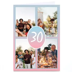 Card Factory Photo Birthday Card - Pink Gradient, Editable Age