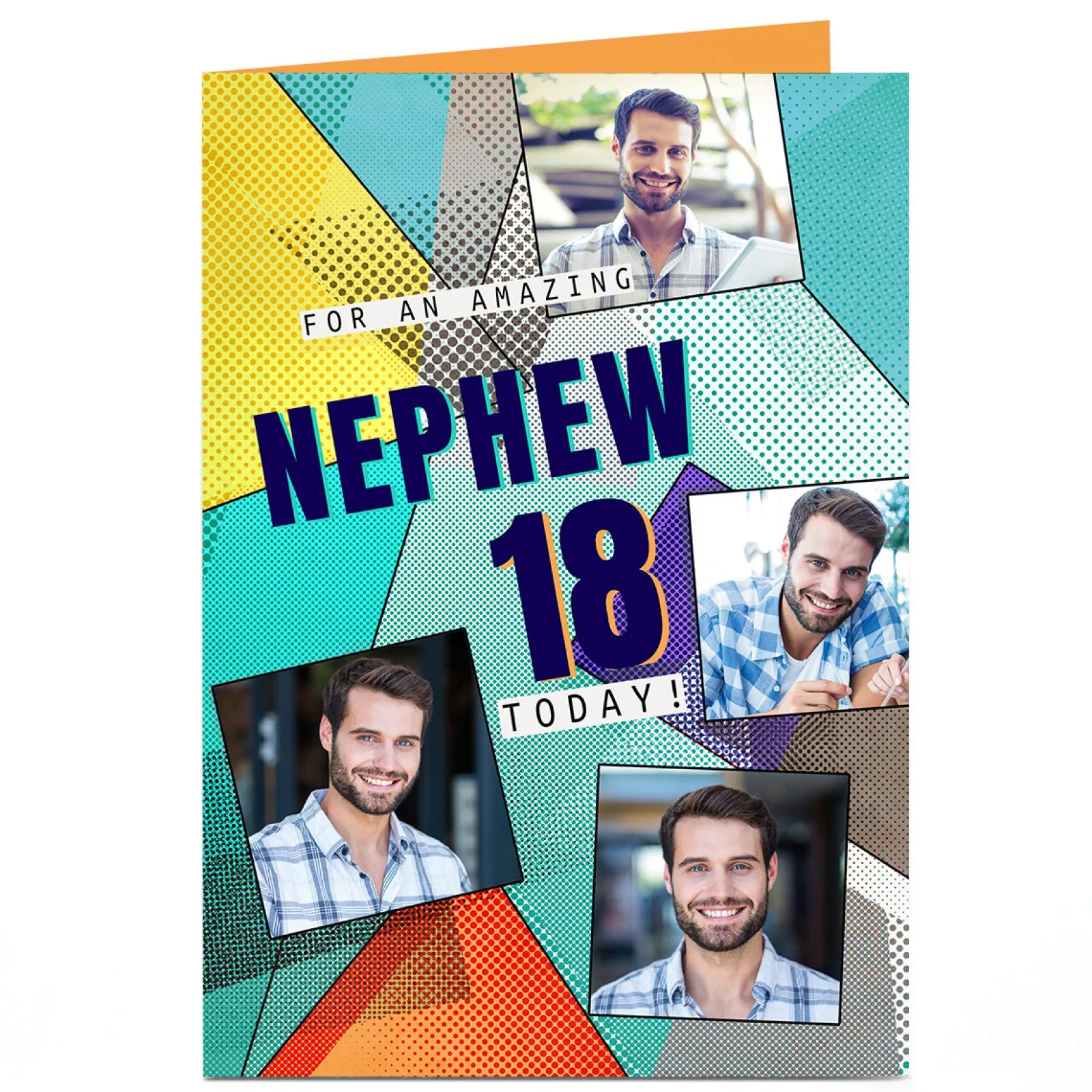 Card Factory Photo Birthday Card - Pop Art Triangles, Editable Age & Recipient