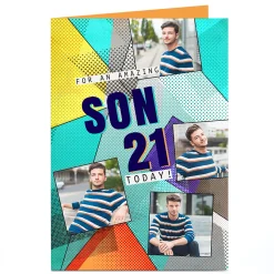 Sale Photo Birthday Card - Pop Art Triangles Son, Editable Age BOY For Son|For Grandson