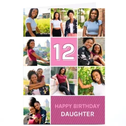 Kids Card Factory Photo Birthday Card - Purple Squares Daughter, Any Age