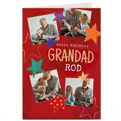 Card Factory Photo Birthday Card - Red With Stars