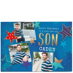 Card Factory Photo Birthday Card - Son Blue Stars
