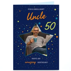 Outlet Photo Birthday Card - Stars, Uncle, Editable Age BOY For Uncle|For Dad