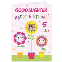 Kids Card Factory Photo Birthday Card - Sunflowers, Editable Age & Recipient
