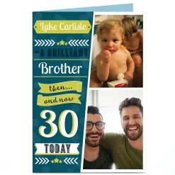 BOY Card Factory Photo Birthday Card - Then & Now, Editable Relation & Age