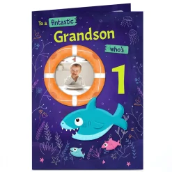 Hot Photo Birthday Card - To A Fintastic..., Editable Age Kids For Grandson|For Niece