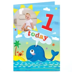Sale Photo Birthday Card - Whale & Island, Editable Age Kids For Son|For Nephew