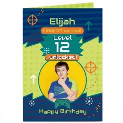 Kids Card Factory Photo Birthday Milestone Card - Gaming Level Unlocked