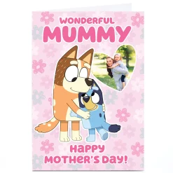 Photo Bluey Mother's Day Card - Pink Flowers, Wonderful Mummy Photo