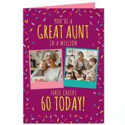 Card Factory Photo Card - Great Aunt One In A Million 3 Cheers
